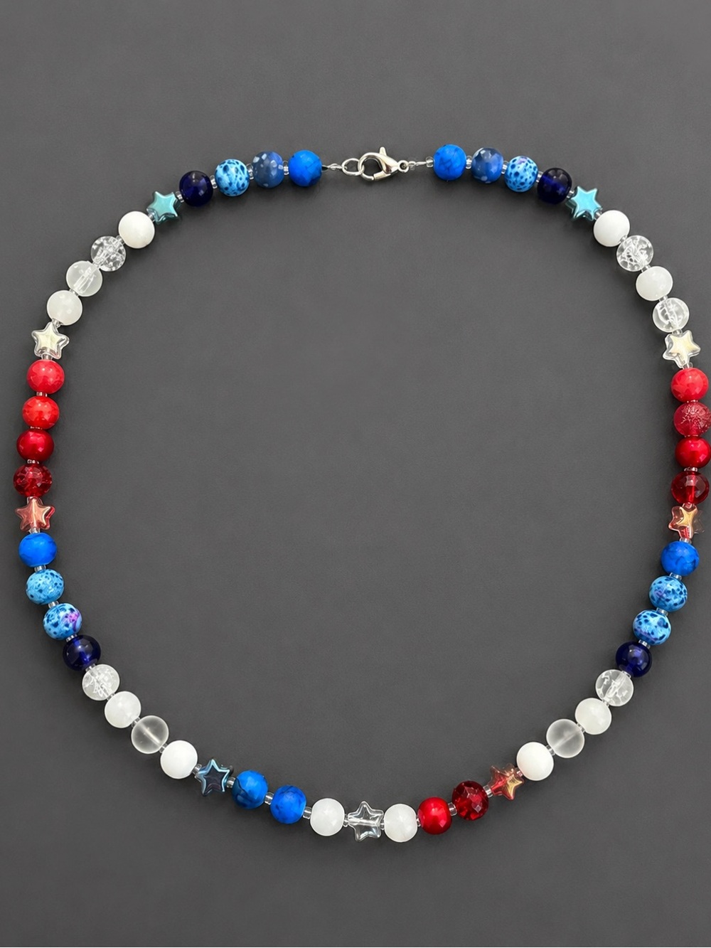 Patriotic Beaded Necklace in Red, White & Blue made by me